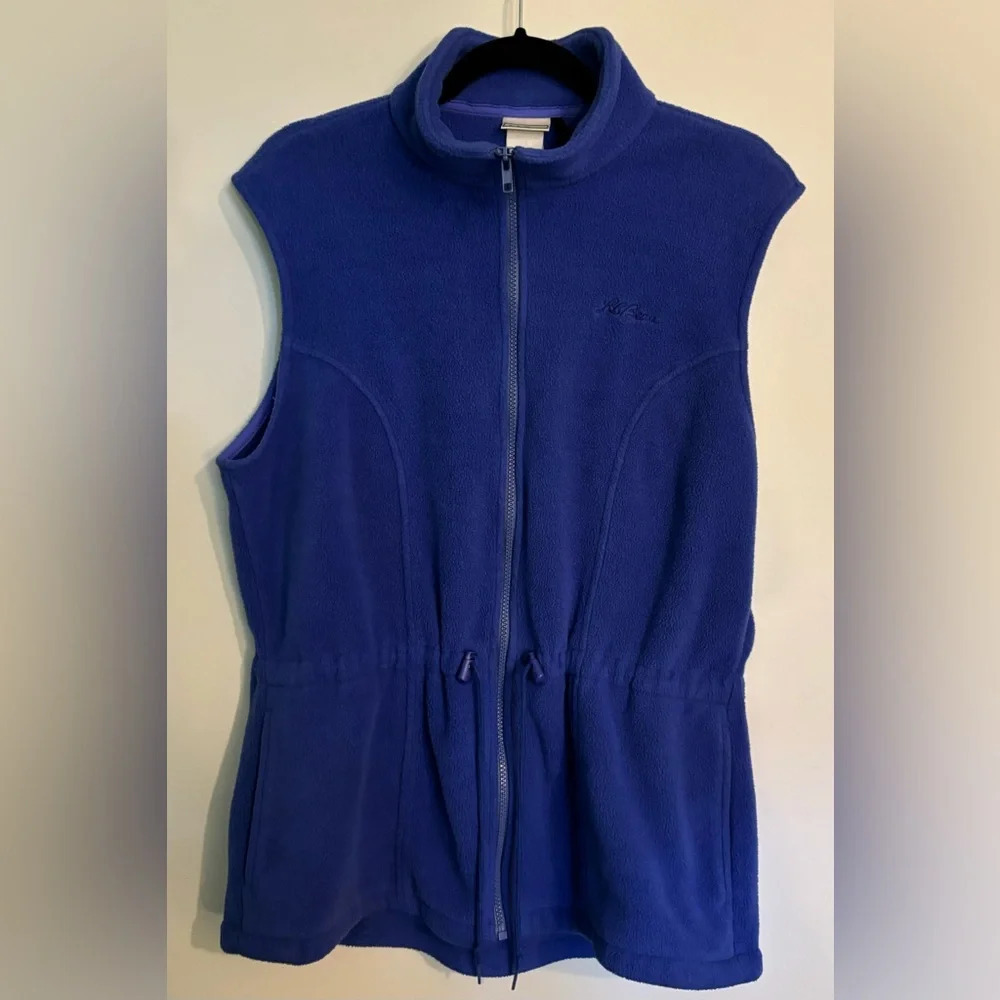 L. L. Bean Vintage Womens Purple Fleece Vest Script Logo Waist Cinchers Sz Med